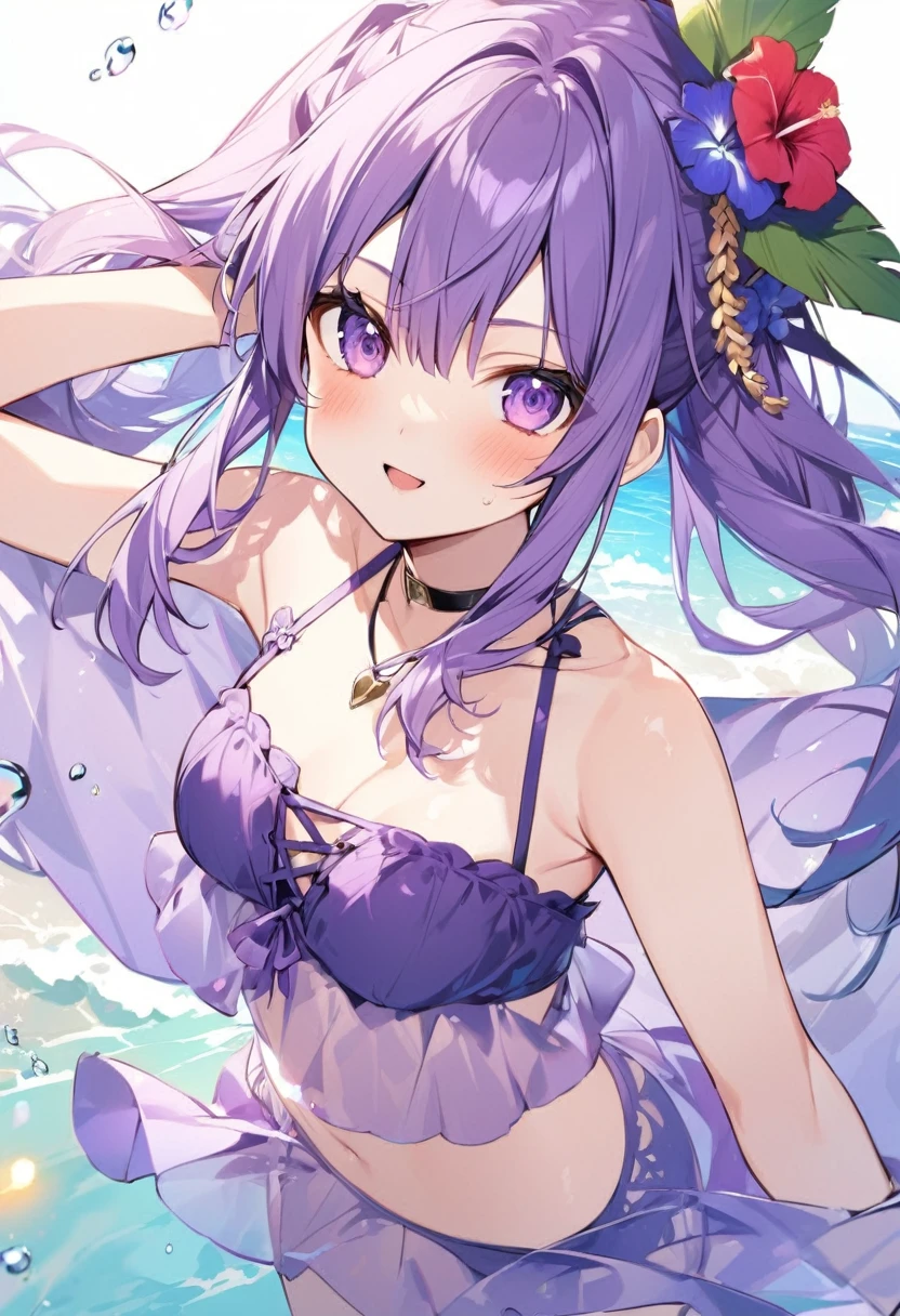 Keito。Purple Eyes。Purple Hair。Purple Swimsuit。Hawaii