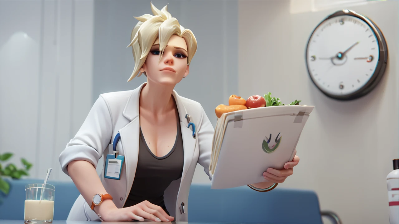 score_9,score_8_up,score_7_up,score_6_up ,source_overwatch score_9, score_8_up, score_7_up, 1women, solo, mercy \(overwatch\), depth of field, blonde hair, high quality, ponytail, doctor mercy, doctor lab location