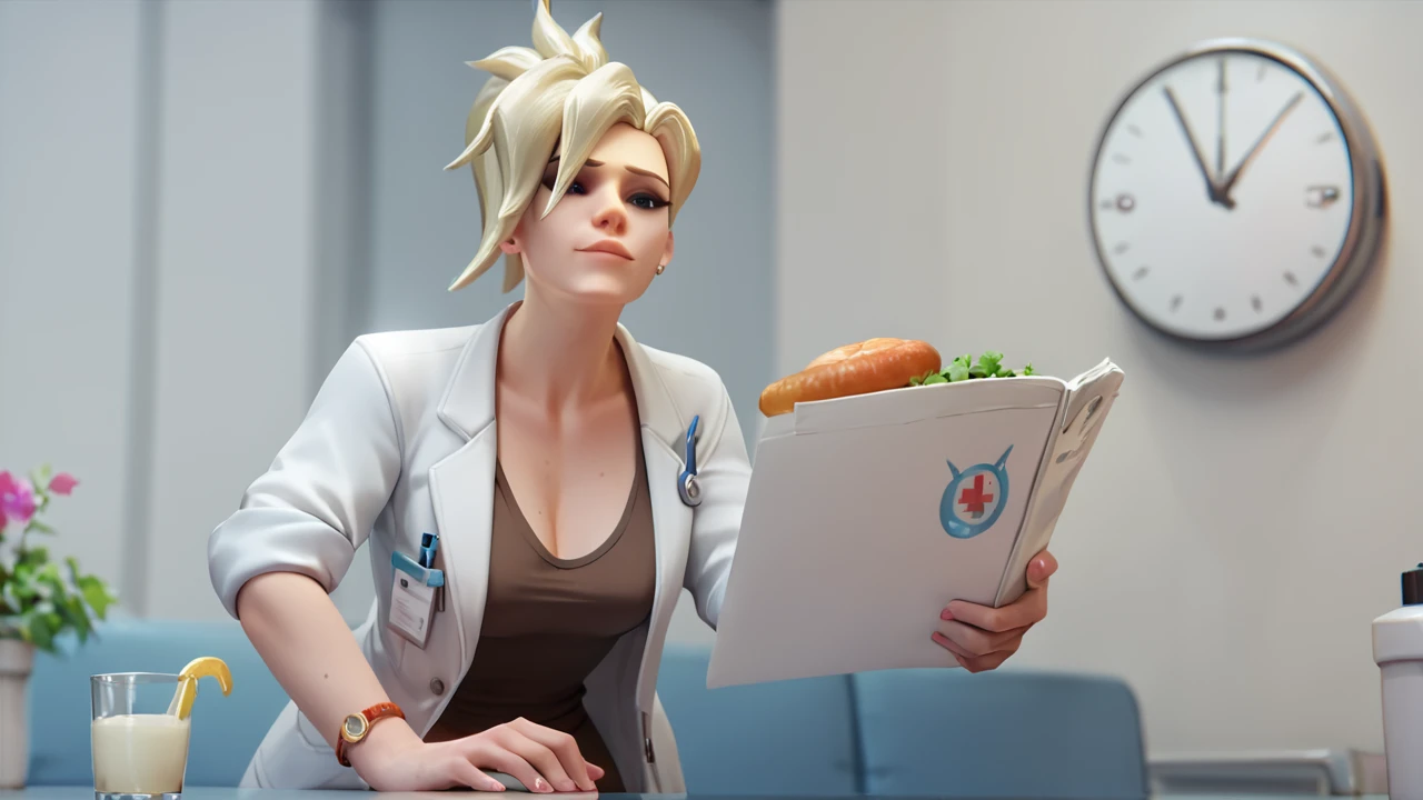 score_9,score_8_up,score_7_up,score_6_up ,source_overwatch score_9, score_8_up, score_7_up, 1women, solo, mercy \(overwatch\), depth of field, blonde hair, high quality, ponytail, doctor mercy, doctor lab location