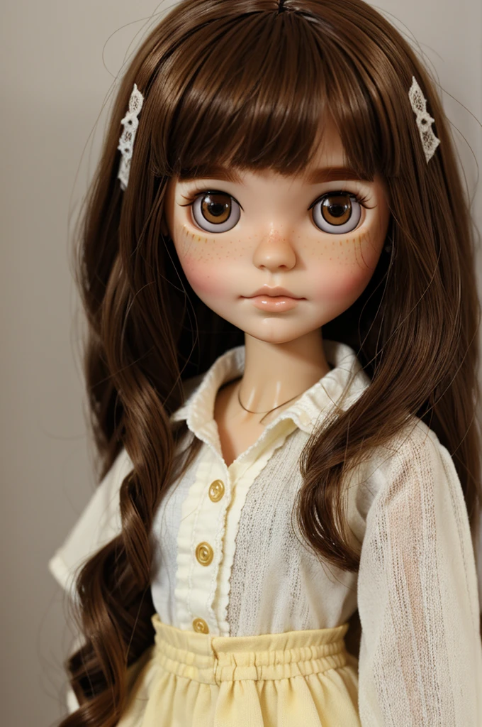 Blythe doll with brown hair and honey eyes and freckles