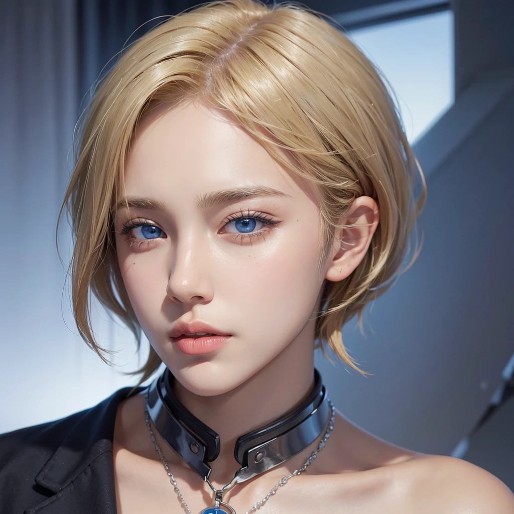 male young man, V of BTS, short hair and blonde hair, blue eyes, soft face, big lips