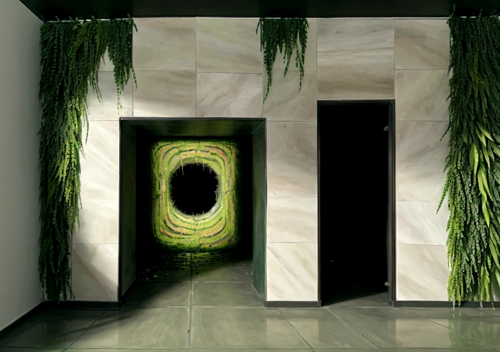 green wall, black hole, hole in the wall