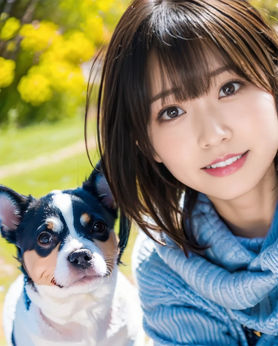A girl and a dog warming themselves by a bonfire、Lens flare、Hair blowing in the wind、Medium Short Hair、、Expressing the whiteness of one&#39;s breath、Photo from the waist up、Night city illumination shot、Cowgirl Shot、Fur coat、豪華なグレーのミンクのFur coat、Wear fine leather boots、Luxury Bags、Inner turtleneck、Silver necklace and small silver earrings Millionaire style:1.4））、Full body photo、smile、 Caustics、Highly detailed photos、Very beautiful woman 、Ample breasts、No makeup、(8K、RAW Photos、Highest quality、masterpiece:1.2)、(Realistic、Realistic)、1 Girl、((Medium Short Hair、Midwinter、Cold region Snow falling、The wind is blowing、Fluttering Hair、Blur the background、Colorful illuminations、Looking into the camera:1.4))、
