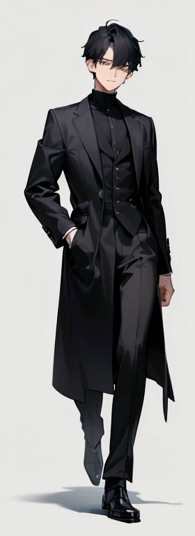 ((One boy)), (((solo))), (((whole body))), front, Are standing, 自分の足でAre standing, Simple Line,   Distinct facial features, ((Simple Background)),  Plaid coat, Black high neck,  ((Masterpiece，Highest quality，Best Quality，Ultra-high resolution，Distinct facial features，Beautiful Eyes，Beautiful Face)), Walking