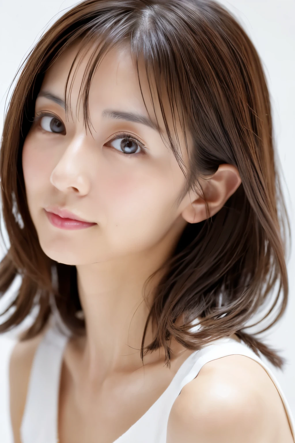 (High reality photograph, high resolusion), Skinny Japanese lady, 30 years old, cute face, detailed face, detailed eyes, various hair style, skinny figure, correct body anatomy, looking straight ahead, facing the camera directly, single photo, a photo captured the best moment expressing the beauty and brains, ((with simple background))