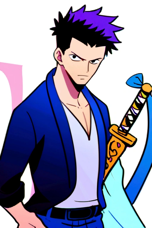 A male character in the style of one piece, who is as well as being a swordsman