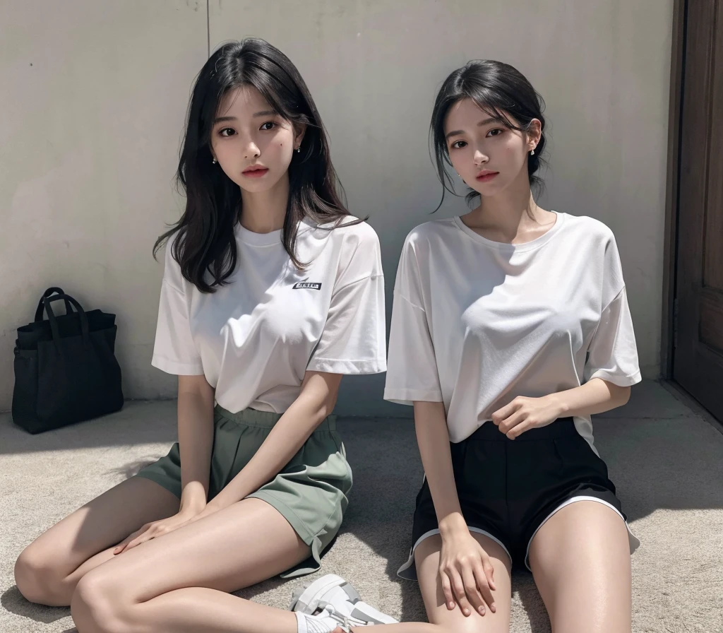 absurdres, RAW photo, extremely delicate and beautiful, masterpiece, Best Quality, ultra high resolution, 32k, hyperrealistic, ultra-detailed, in her 20s, delicate facial features, tearful mole, earring, medium breasts, full body shot, shorter middle hair, black hair, tennis uniform, shirt, shorts,