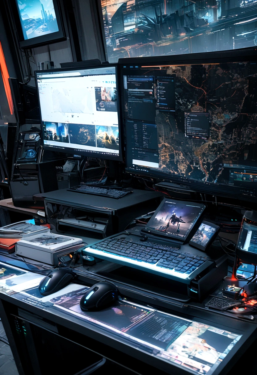 A tech table with an impressive gamer background、Publishing a Computer