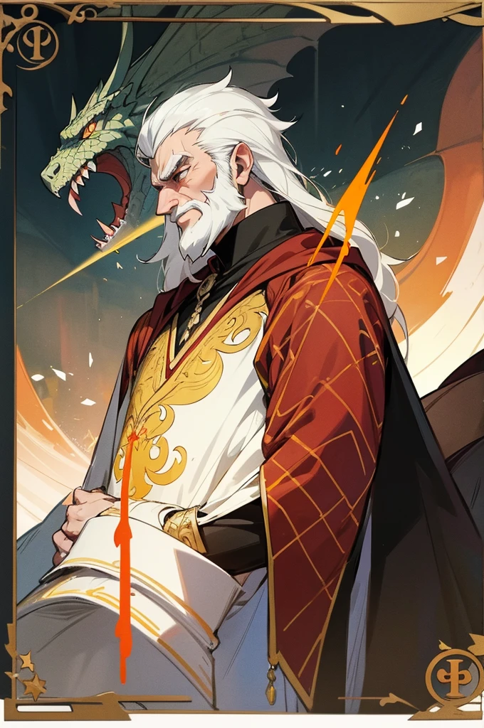 Lord Arkan Drakorn: The current patriarch of the house and the only known member of House Drakorn. He is a direct descendant of the extinct House Dracarion and is known for having dragon blood running through his veins., which gives it exceptional longevity and superhuman resistance. Arkan is a close advisor to the king of Nilfgaard and his influence at court is significant.. He is a formidable strategist and has a vast knowledge of magic and politics. He looks about 30 in very good condition. It is an RPG.