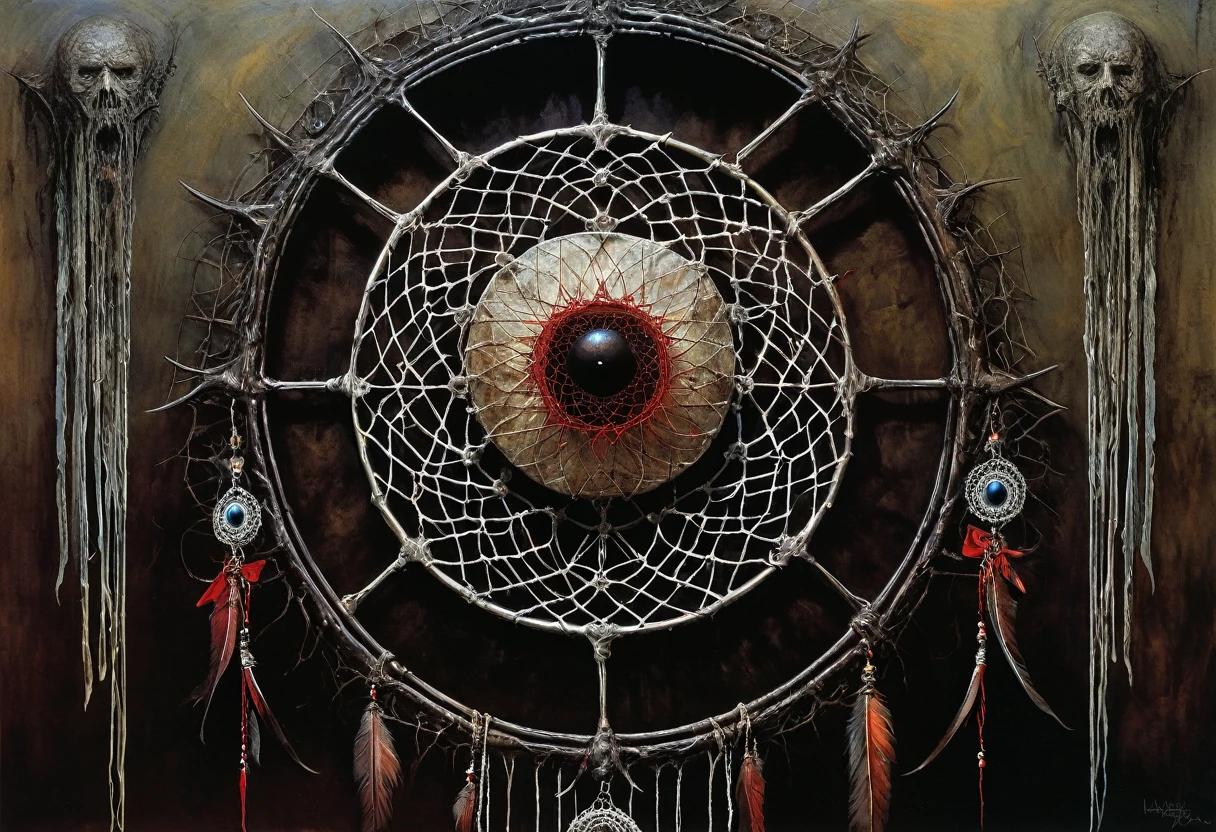 (Masterpiece, best quality), (lo Gothic), Dream Catcher, Vampir, (HG giger, Art by Hermann Nitsch, Beksinski, Dariusz Zawadzki, giger, zdzislaw beksinski)
