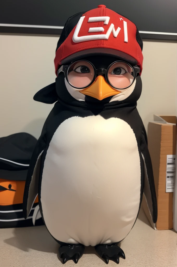 Create a penguin with glasses and a northeastern hat