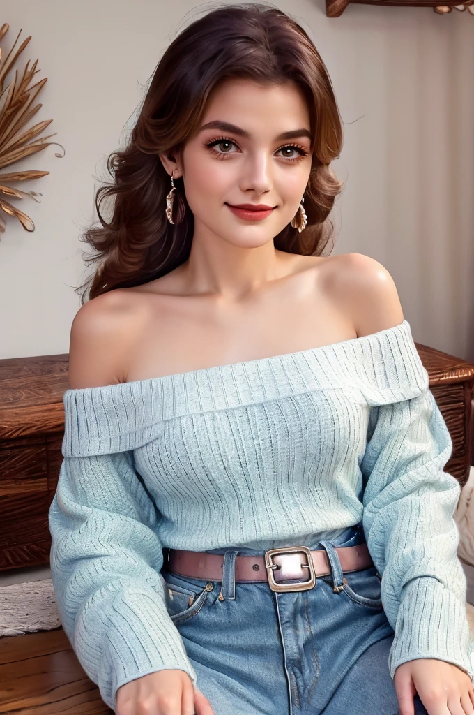 ((Best quality)), ((masterpiece)), (detailed), 1 girl, off shoulder sweater,