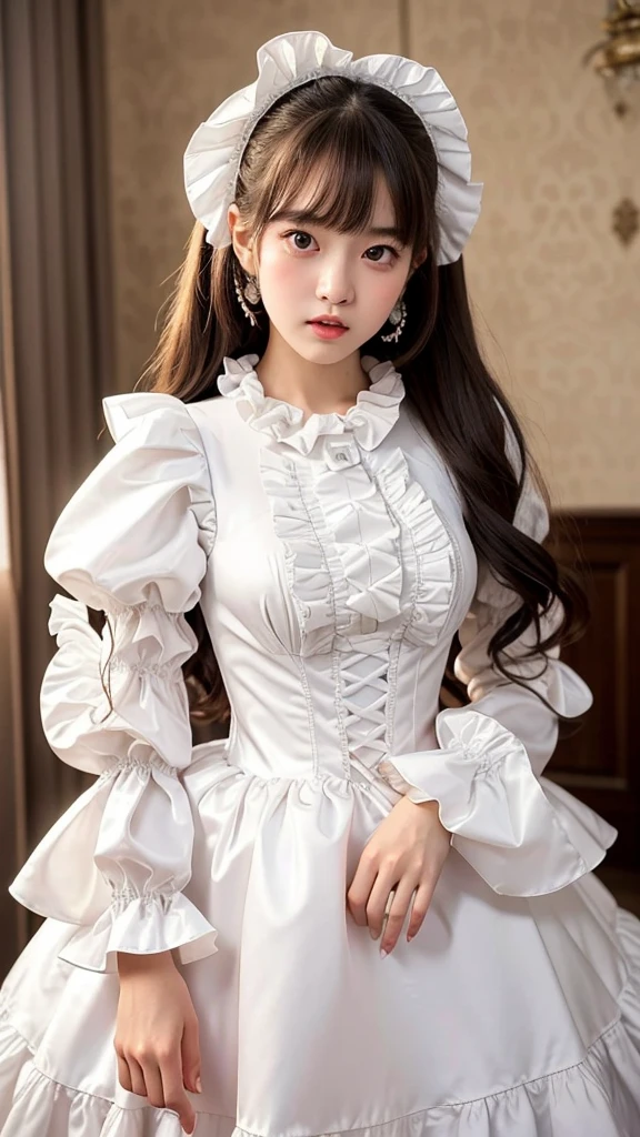 highest quality, masterpiece, highest resolution, artwork, Super nipples, skirt flip, and get used to it, many get used to it, get used to it, それにget used to it, 3k realistic pictures,,((two 25 year old beautifulwoman)),Ultra-detailed juvenile face,two are princesses,full length ball gown dress with hoop skirt,ruffled yoke collar,puff sleeves,long sleeve,((ta style hot white detailed pri, gill body ncess dress with lots of ruffles and ribbons)),Rococo style loliashion,shiny satin dress,Soft and smooth fabric,luxury,long dress, full body photography