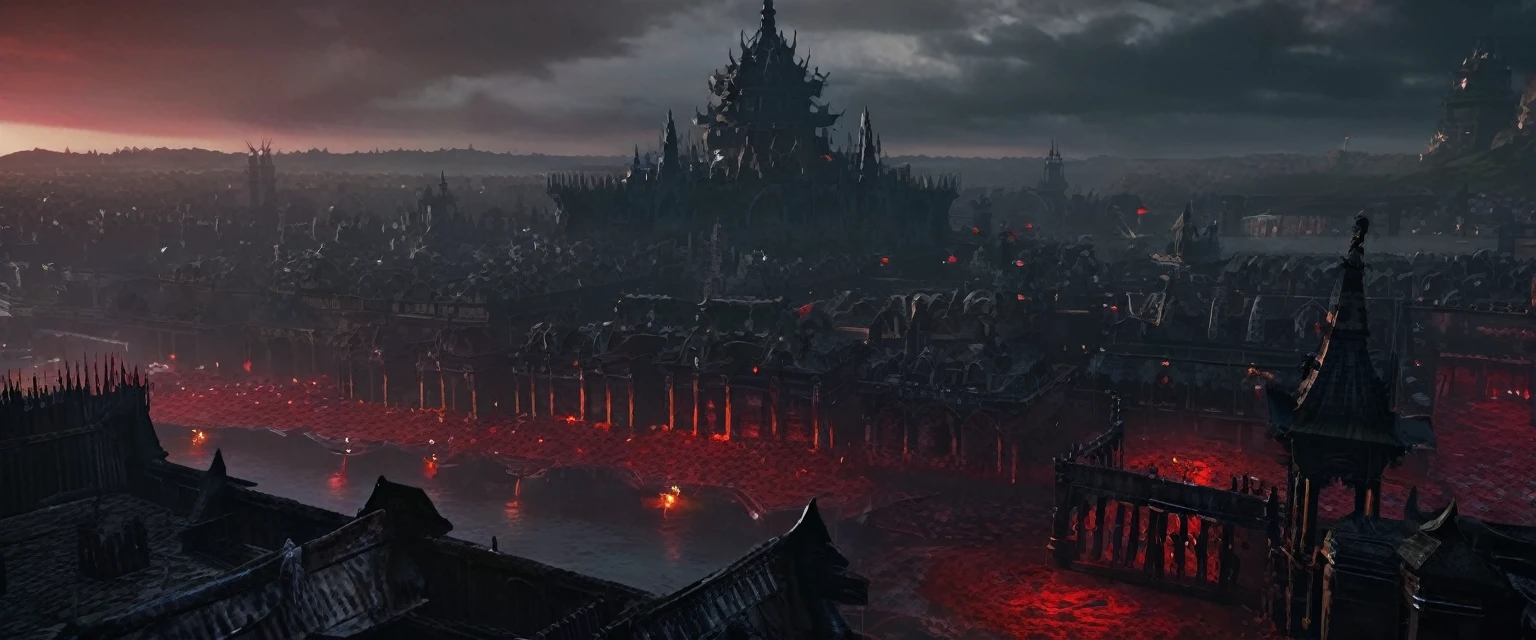 a dark and blood covered Capital City from Elden Ring