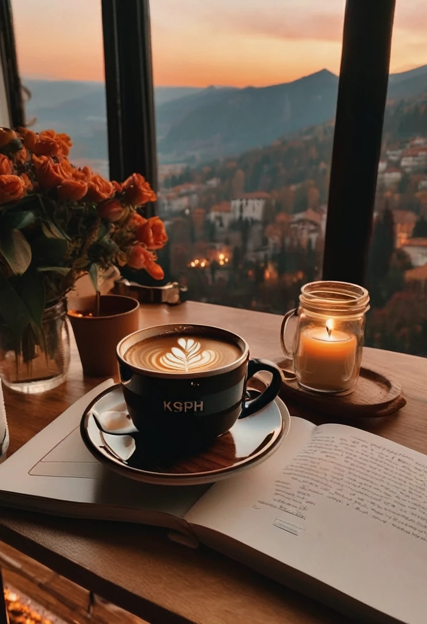 Aesthetic coffee wallpaper, 8k, masterpiece, cozy room space