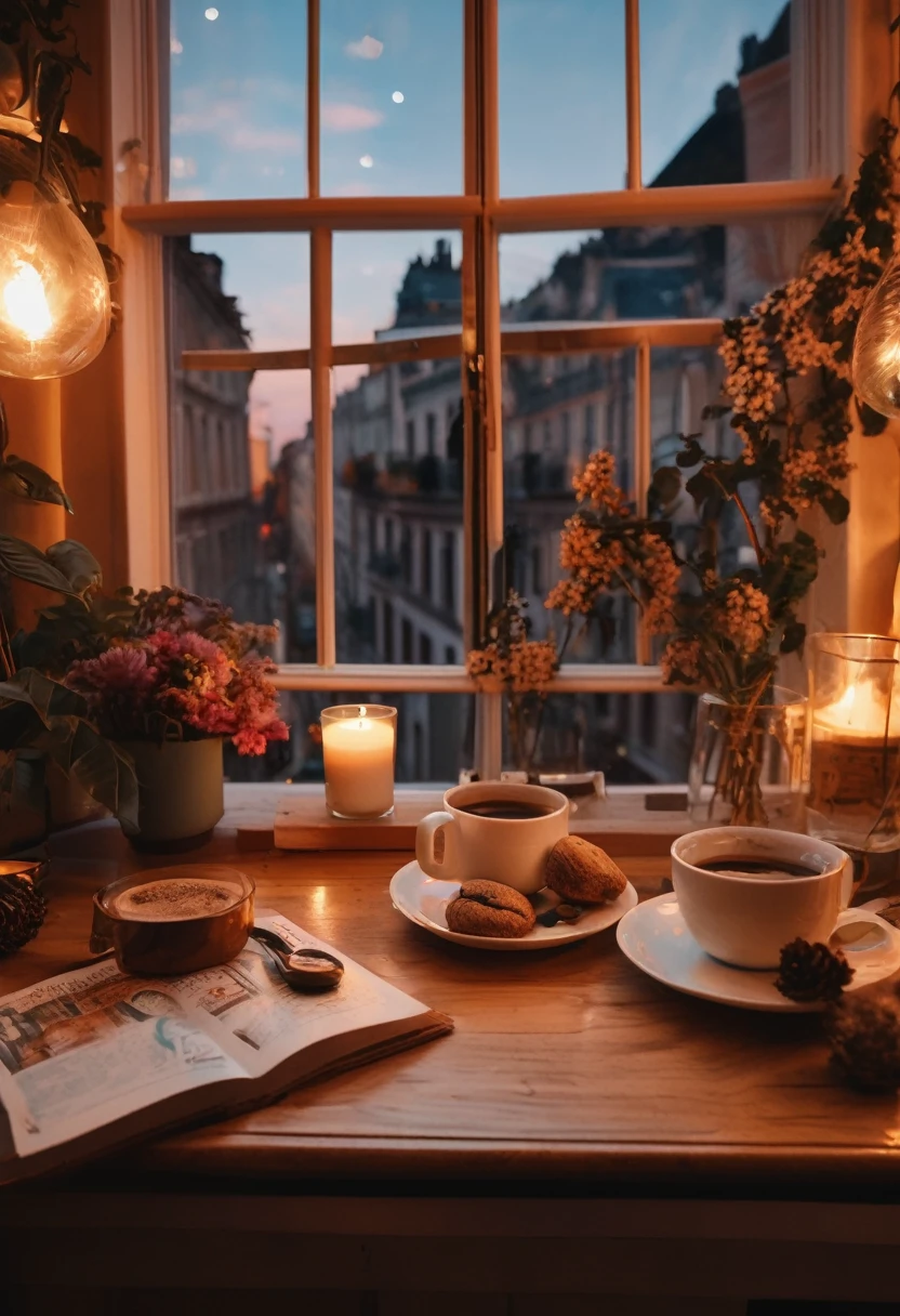 Aesthetic coffee wallpaper, 8k, masterpiece, cozy room space