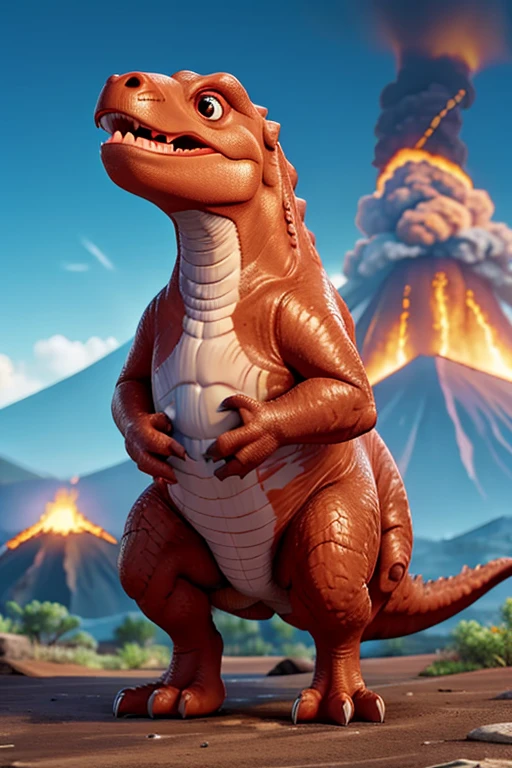 Full body T-rex, Volcano eruption background