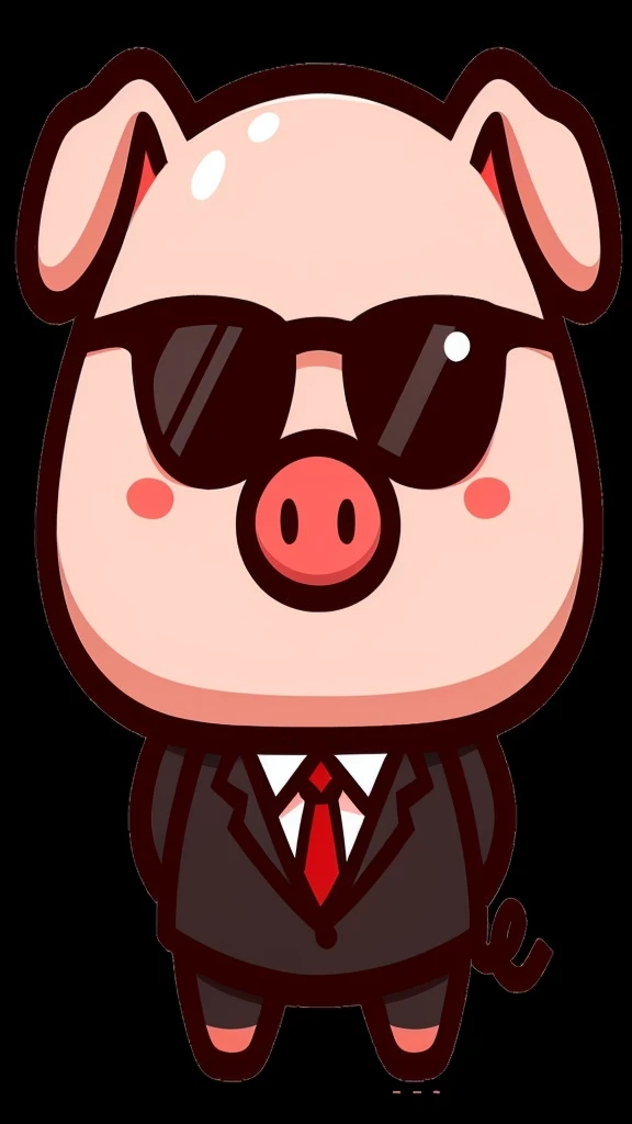 2D illustration、A human-shaped pig creating documents on a computer at the office、Wearing sunglasses