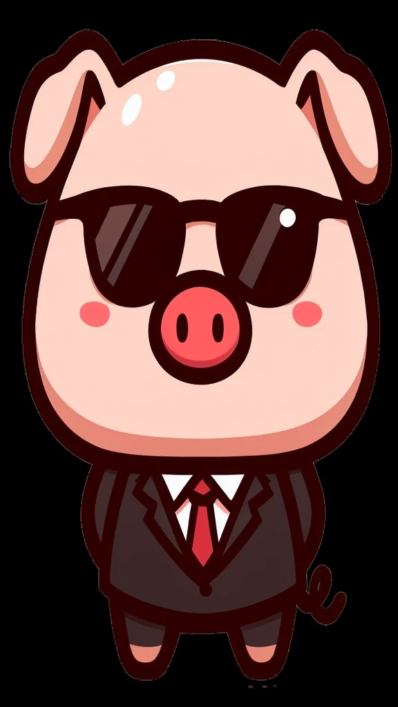 2D illustration、A human-shaped pig creating documents on a computer at the office、Wearing sunglasses