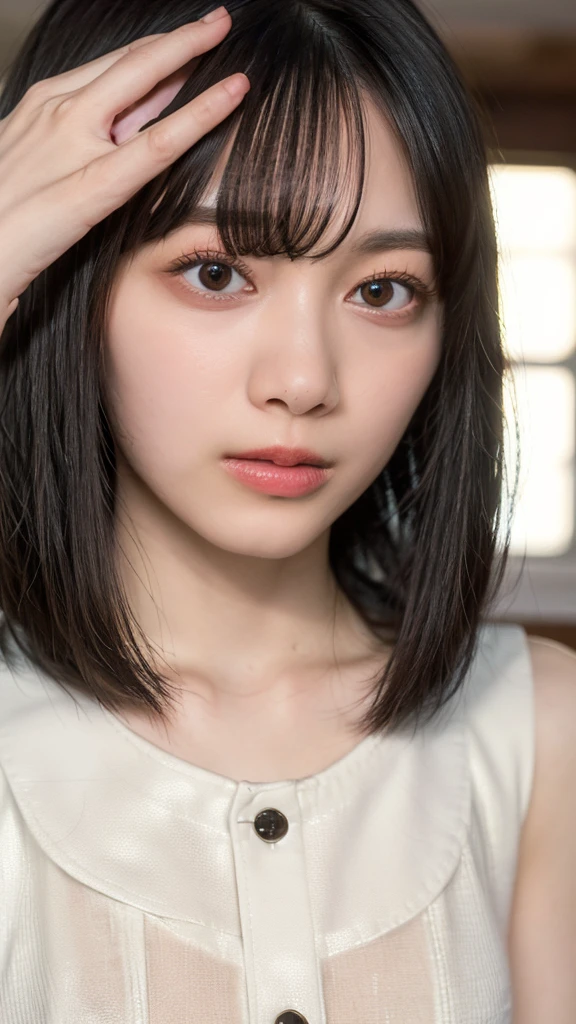 (((Ultra-high resolution、close、Cute Japanese Woman)))、顔のUltra-high resolutionクローズアップ画像を作成してください。
Long, straight black hair frames her face。
So that every single hair is clearly visible、Depicts subtle color changes depending on the amount of light hitting the subject。
The skin is white and smooth、Has a natural glow。
Fine skin texture、Representing the fine details of pores。
amountや頬に薄い赤みがある部分を詳細に。
The eyes are almond-shaped and dark brown.。
Fine details of the iris、Depicts color gradations and patterns。
Long, natural-looking eyelashes, each and every one visible。
Well-groomed eyebrows、indivual々The hair is clearly visible。
Light reflects off into the eyes、Create small highlights。
noseは繊細で、nose孔の細かいディテールがある。
Lips are plump and naturally pink。
Depicts the fine lines and soft curves of the lips。
Shiny、Accentuate the shape。
Detailed depiction of lip texture。
Particular attention to the depiction of light and shadow。
Soft natural light gently illuminates the face from the front。
amount、nose、Creates a subtle glow on the cheeks。
Shadows are cast softly along the contours of the face、cheekbone、Jaw Curve、noseの側面を強調。
The gloss of her lips reflects the light faintly.、Emphasizes plump texture。
The shadow of the hair adds depth and dimension.、indivual々The hair shines in the light。
The background is simple and blurred.、Focus on the face。
In the highest quality、Representing the utmost detail。
Negative prompts:
Noisy Images、Low resolution、Avoid blurry detaily hair is messy、Avoid unnatural hair textures。
Skin is unnaturally smooth、Avoid overly processed skin images。
Pores are invisible、Avoid products that have lost their skin texture。
Flat iris、Avoid those that lack detailed information。
short lashes、Avoid unnaturally thin eyebrows。
Light reflects off into the eyesていない、Avoid those with expressionless eyes。
noseのディテールが欠けているものは避ける。
Dry lips、Avoid unnatural colors。
Lip texture is not visible、Avoid non-shiny items。
Poor balance of light and shadow、Avoid evenly lit faces。
amount、nose、Avoid products that don't have a glow on your cheeks.。
cheekboneやJaw Curveが強調されていないものは避ける。
The shadow of the hair is shallow、Avoid things that lack volume。
The background is complicated、Avoid images where the face is not in focus。