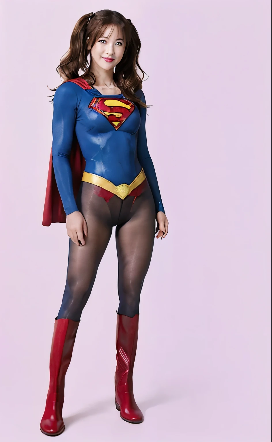 No background、(((Beautiful legs in black tights.)))、(((smile)))、(((あなたのsmileの美しさを合法的に表現する)))、((((Make the most of your original images)))、(((Supergirl Costume)))、(((Beautiful hair with twin tails)))、(((suffering)))、(((Please wear black tights....、Wear red boots)))、((Best image quality、8K))、((Highest quality、8K、masterpiece:1.3))、(((Preserve background )))、Sharp focus:1.2、Beautiful woman with perfect figure:1.4、Slim Abs:1.2、Wet body:1.5、Highly detailed face and skin texture、8K