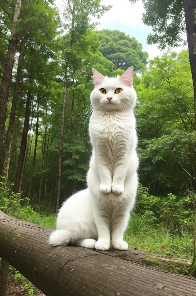 Cartoon Cat、white、Fluffy、cute、Close ~ eyes、in the forest、Suyasuya、