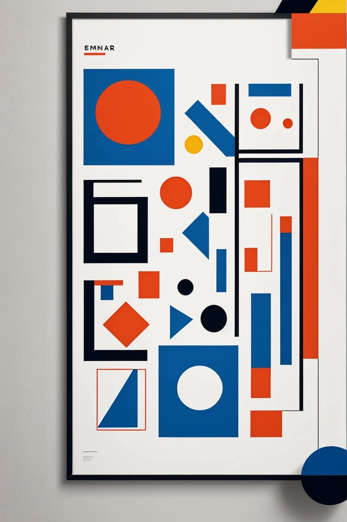 Design a striking modern poster in the Bauhaus style. Focus on simplicity and minimalism with a uniform arrangement of geometric shapes. Use bright primary colors and avoid any text or fonts."