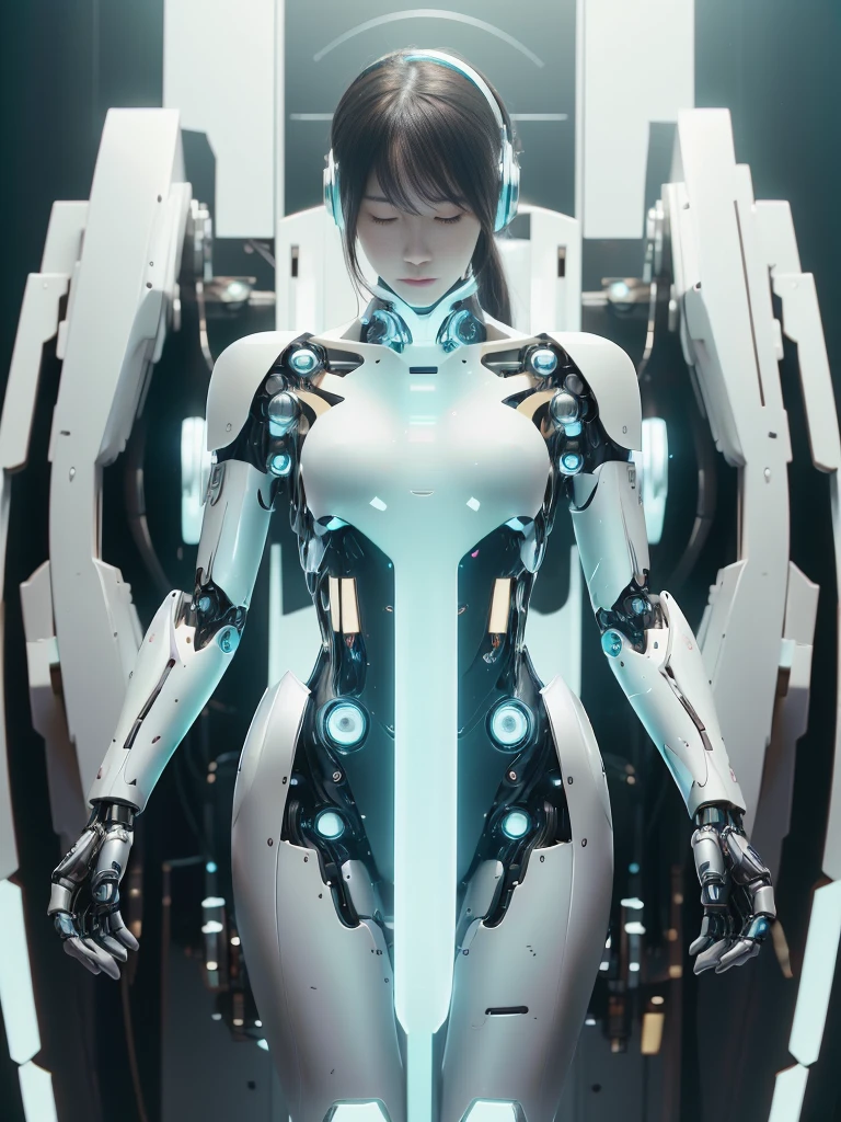 (actual:1.4), (original photo),On the table, best quality, Very detailed, (actual:1.4), (8K, 4K, best quality, High resolution, 超High resolution:1.1), 8K人像,1 girl, Japanese アンrobot gid,full , pod announcer,control Panel,アンrobot,robot,Look at the audience,Mechanical Hand, ,Robot arms and legs, black hair,body,Dull bangs,White robot parts,perfect robot woman,charging point,Long tube,A thick cable is attached to his neck...,Ceramic body ,body, Mechanical earmuffs,アンrobot,Robot humanoid,a little fat,underwear,Eyes full,完美body,White robot body,Future Lab,Anne Factory,Mechanical earmuffs,white and light blue,Aqua Accent Clothing,