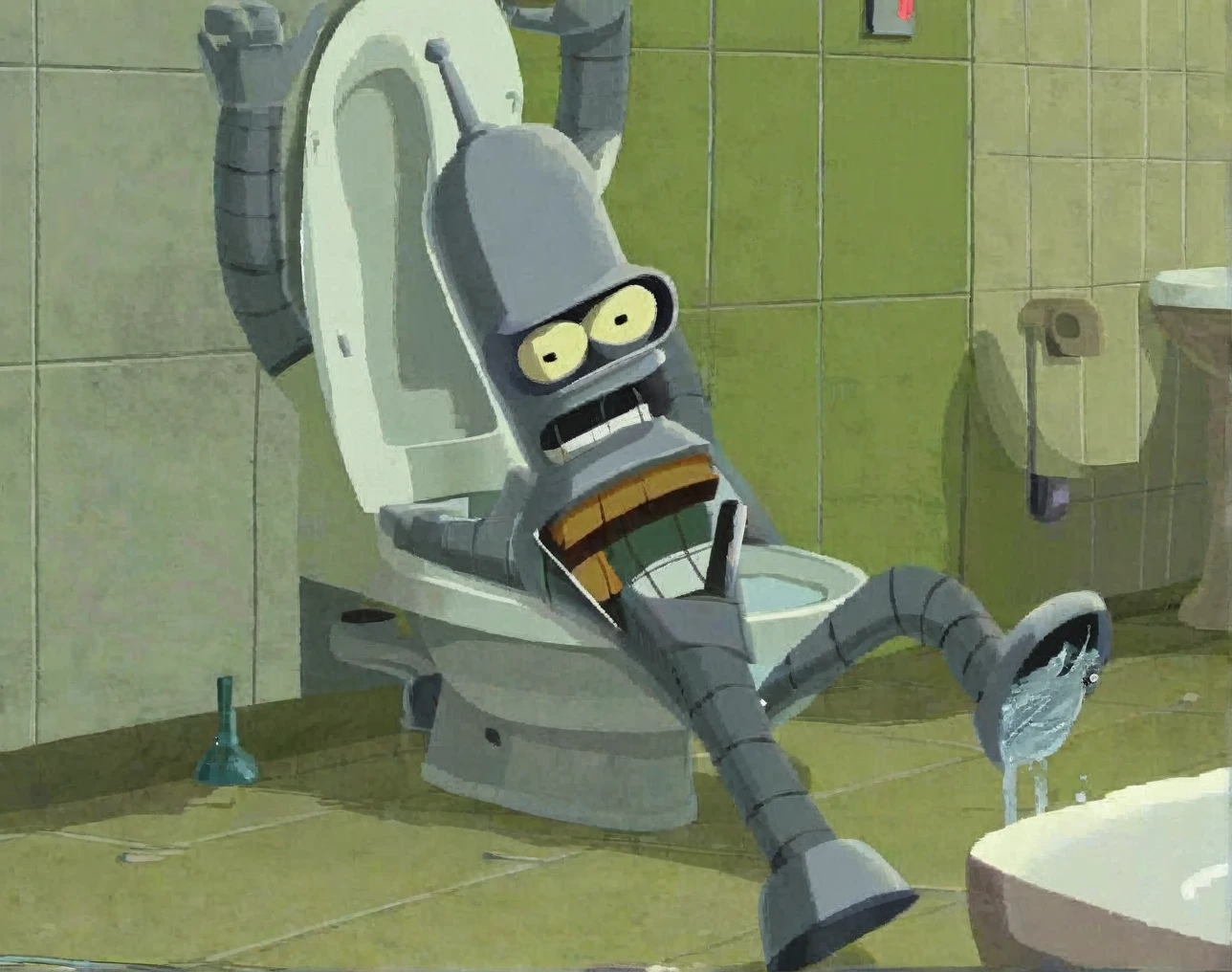 Bender jumping over on Toilet 