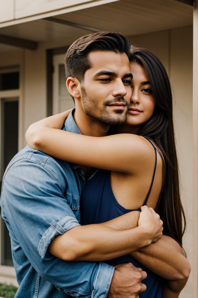 A man hugs a beautiful girl