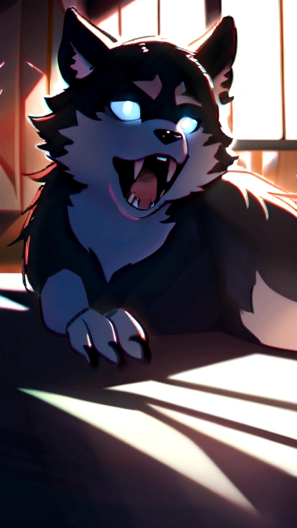 4k, high resolution, best quality, perfect colors, perfect shadows, perfect lighting, posted on e621, (by Chunie), male, furry, Wolf anthro, solo,eyes, (Realistic eye details 1.2), in bed, waking up, yawning, stretching body, wearing shorts, with morning sunlight, abs, dramatic lighting, soft lighting, day, highly detail, Hair coiled, glare, delight, wake up early position, Abstract beauty, centre, Looking at the window, Facing the window, nearing perfection, Dynamic, highly  detailed, Liso, sharp focus, 8K, A high resolution, illustration
