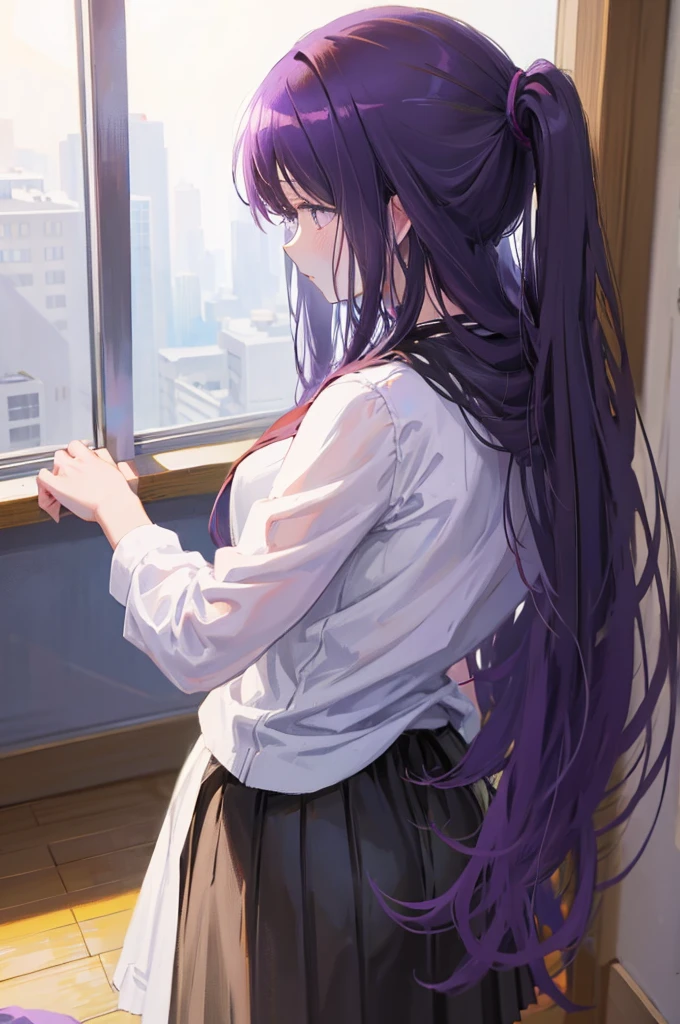 ass pov,Black Skirt、Light purple hair、Semi-long hair、