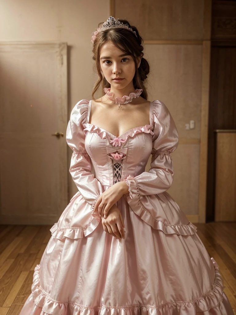 highest quality, masterpiece, Highest Resolution, artwork, super それにGet used to it, many Get used to it, Get used to it, それにGet used to it,, woman,cute womans,(()),((All 25 year old woman)),woman are princesses,Everybody has a tiara on their head,((Everything has volume,She is wearing a pink Victorian ball gown dress and a full-length hoop skirt。)),The dress is round and puffy,(Ruffled long sleeves),((A long dress that reaches the floor)),A dress with lots of frills and ribbons..,((Frilled yoke collar)),luxury,Inside the palace,Soft and smooth silk satin dress,They're kissing.,Lesbian,
