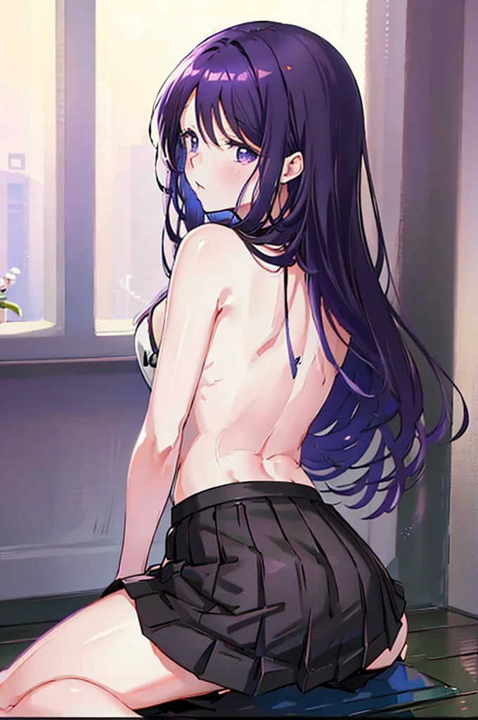 ass pov,Black Skirt、Light purple hair、Semi-long hair、