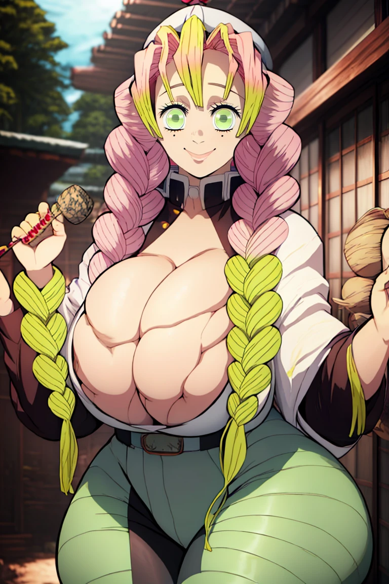 Tsunade Senju, 1 girl, ((bimbo))), long and blond hair, cute smile face, swollen lips, Painted lips, thick lips, Wide hips, thick thighs, huge ass, longing for expensive lust , huge huge natural breasts, neckline, mature mother, High Waist Jeans, white cap, extending both arms