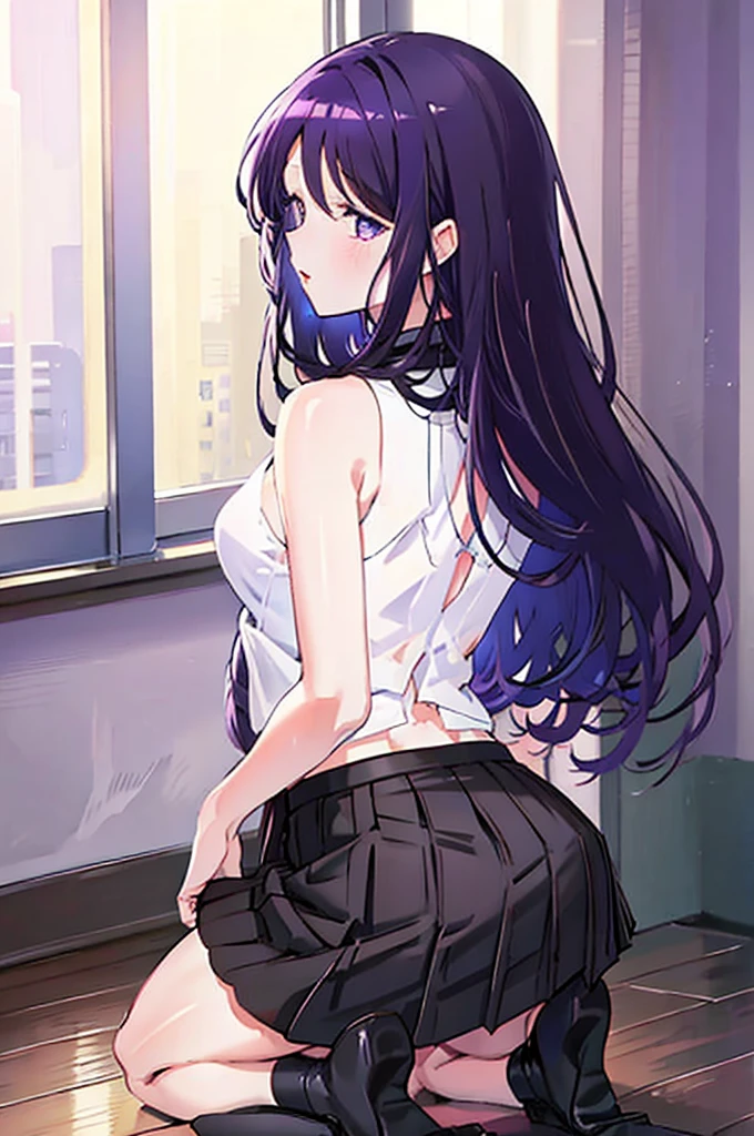 ass pov,Black Skirt、Light purple hair、Semi-long hair、