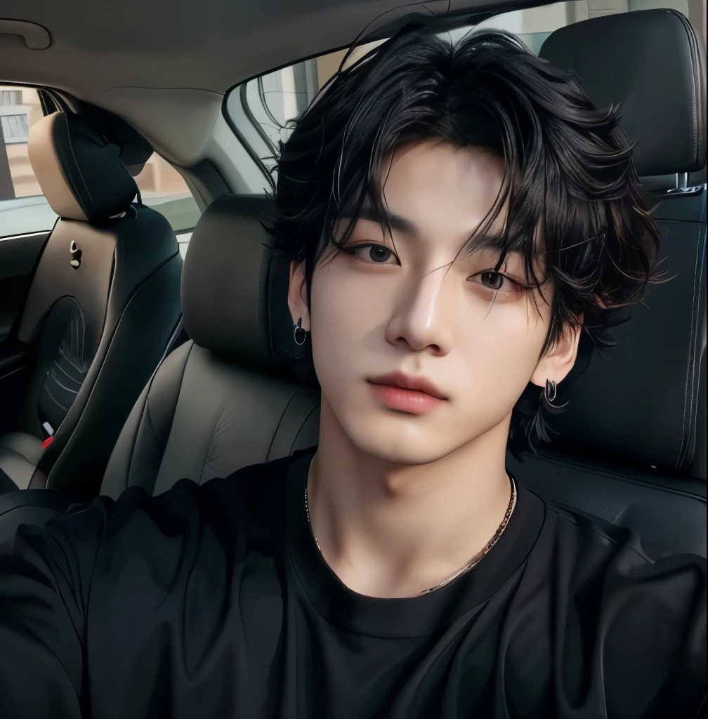 there is a man taking a picture, 8k selfie photograph, south korean male, male ulzzang, jeon jungkook, selfie of a man, instagram model, attractive man, instagram selfie, jeon jungkook, portrait shot 8 k, korean artist, mid shot portrait, selfie photography, good lighted photo, asian male, jungkook in a black shirt, in a car at night, closer picture from the bottom looking sexy