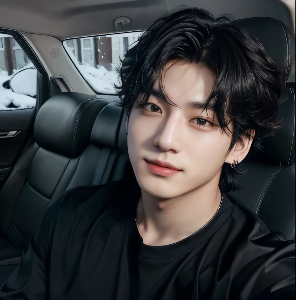 there is a man taking a picture, 8k selfie photograph, south korean male, male ulzzang, jeon jungkook, selfie of a man, instagram model, attractive man, instagram selfie, jeon jungkook, portrait shot 8 k, korean artist, mid shot portrait, selfie photography, good lighted photo, asian male, jungkook in a black shirt, in a car at night, closer picture from the bottom smiling sexy, at night really dark