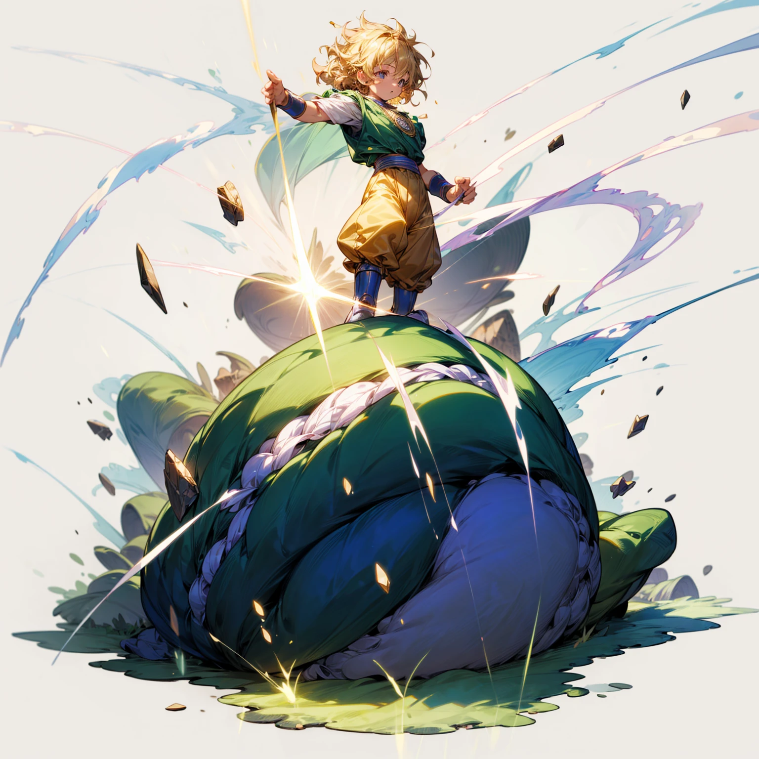 Ultra detailed, full background, Full body version, motion blur, plasma, lens blur, overlay color, overlay blending, lighten blending, chromatic aberration, hd, ultra hd, little boy, Curly hair, lighting soul, lighting body, lighting gold body
