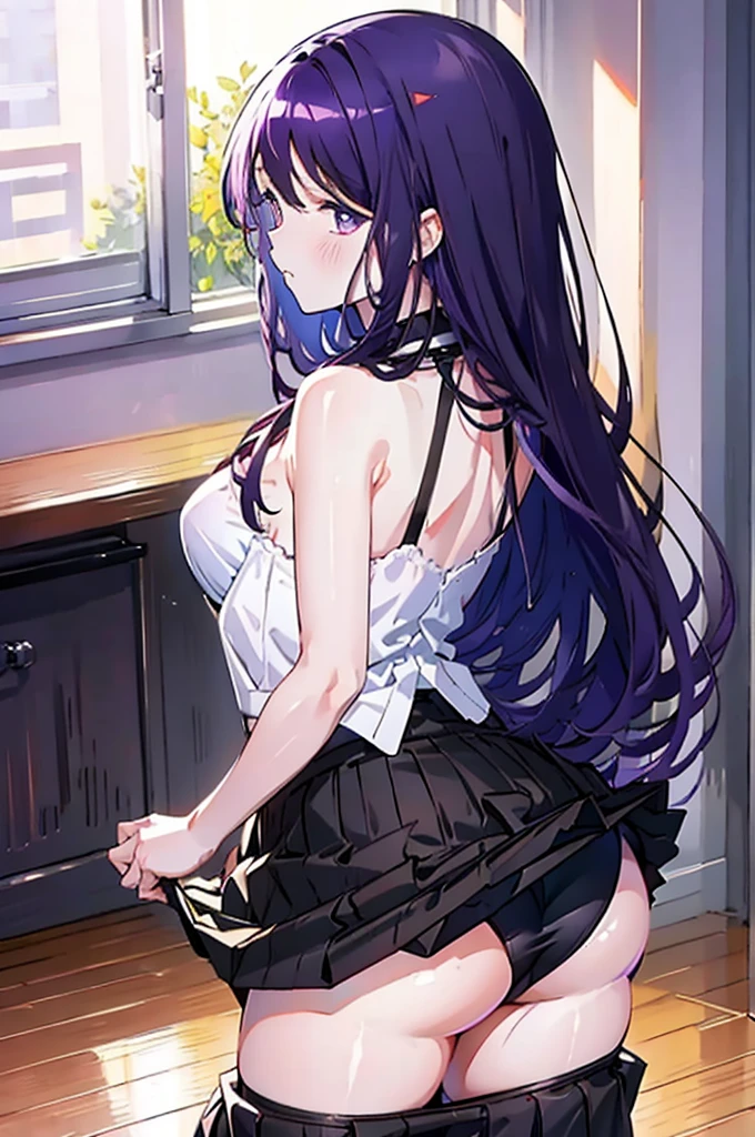 ass pov,Black Skirt、Light purple hair、Semi-long hair、