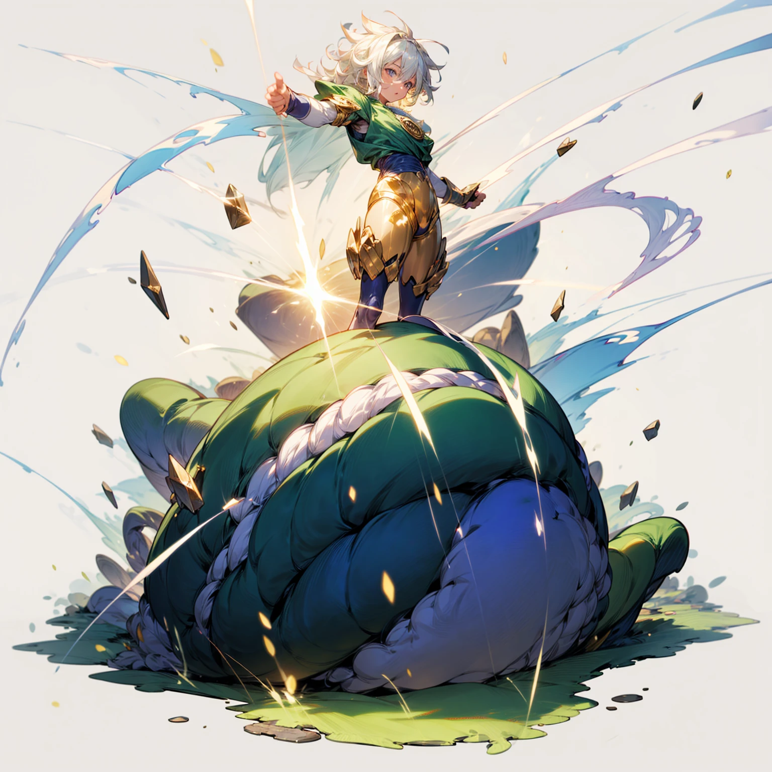 Ultra detailed, full background, Full body version, motion blur, plasma, lens blur, overlay color, overlay blending, lighten blending, chromatic aberration, hd, ultra hd, man, Curly hair, white hair, lighting soul, lighting body, lighting gold body