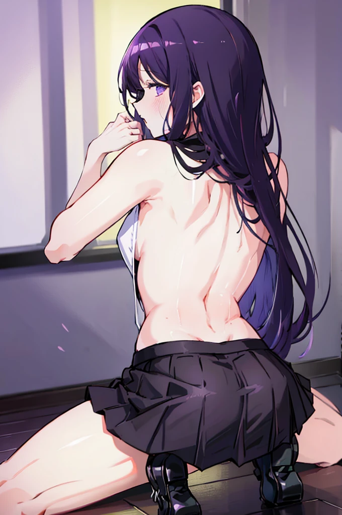 ass pov,Black Skirt、Light purple hair、Semi-long hair、