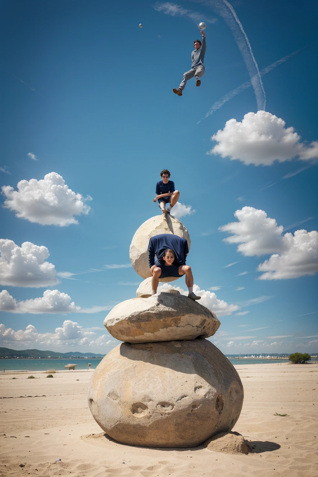 French boy levitating in the universe
