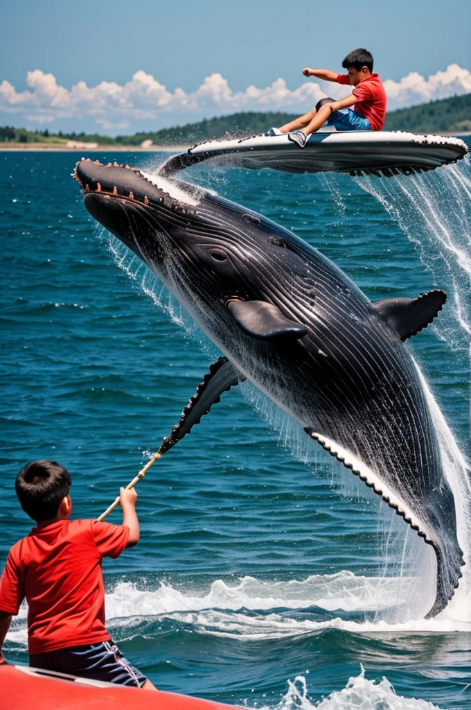 A boy eating a whale and a tiger fighting with a pig