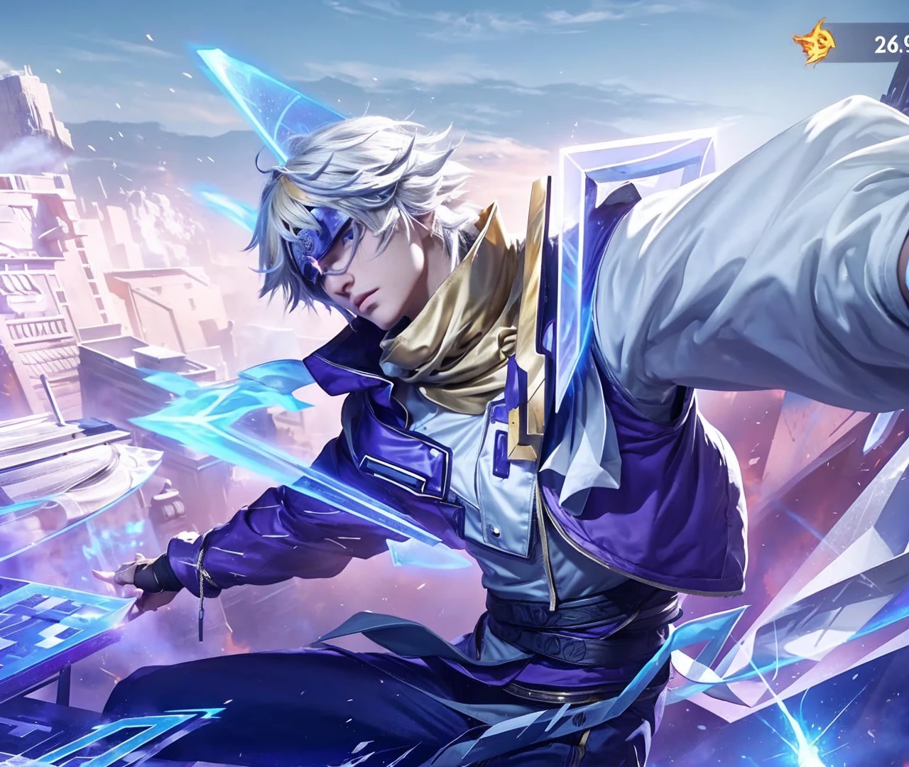 a man with long blond hair wearing a naruto headband, detailed face, piercing blue eyes, chiseled jawline, muscular body, dynamic action pose, explosions and fire effects in the background, highly detailed, vibrant colors, cinematic lighting, 8k, unreal engine, photorealistic