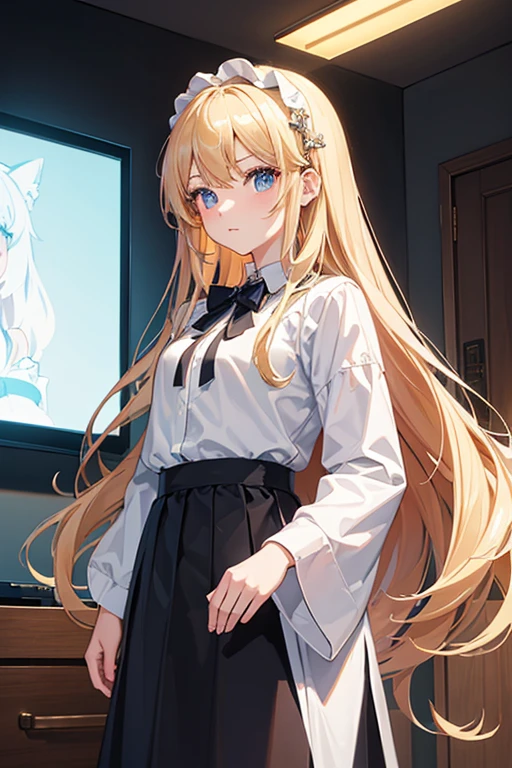 masterpiece, Highest quality, High resolution，Follow the on-screen instructions、Anime Style、Two girls on the screen、Princess、A beautiful girl with long blonde hair and a beautiful girl with long silver hair、Hold the hem of a skirt