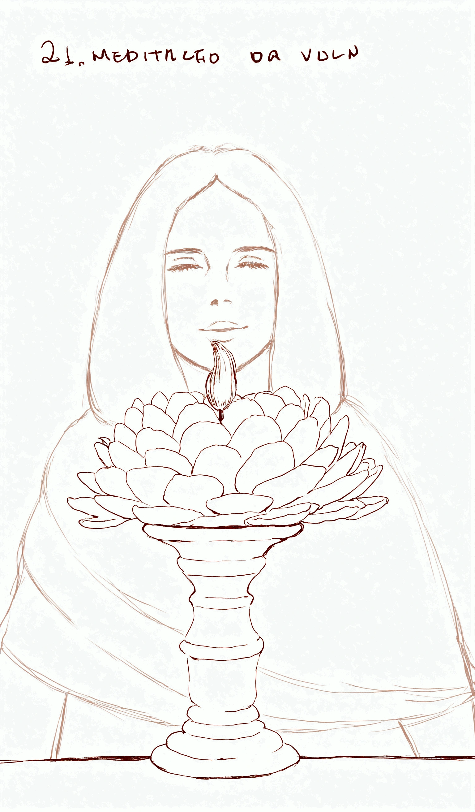 woman in the background, flower-shaped candle in the foreground