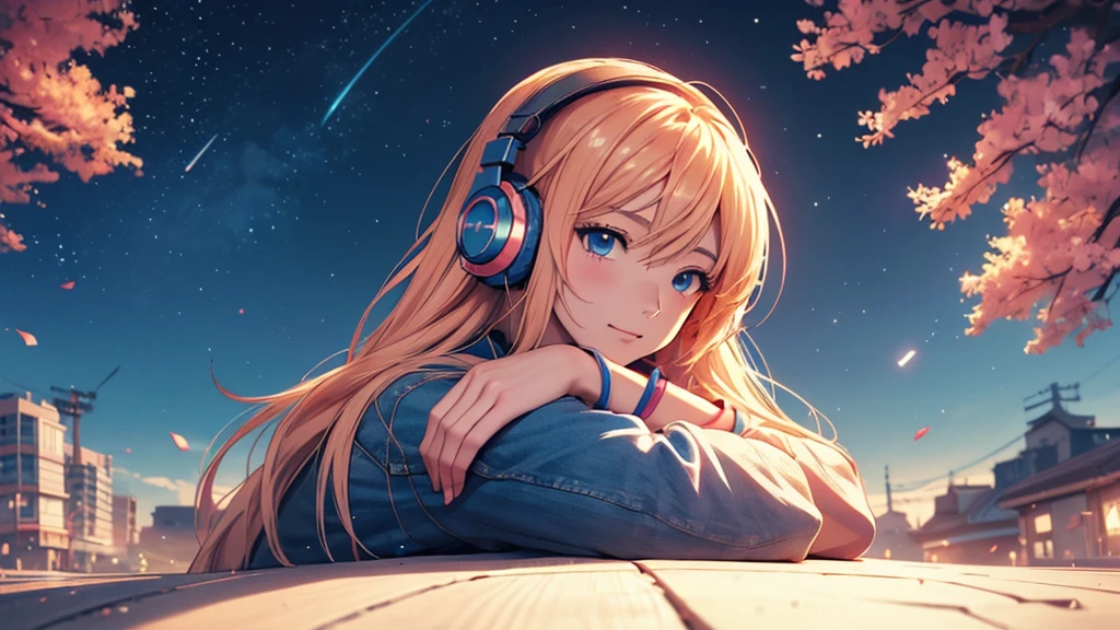 Woman wearing headphones, Anime Style 4 k, anime wallpaper 4k, anime wallpaper 4k, 4k anime wallpaper, anime art wallpaper 4k, anime art wallpaper 4k, Anime Style. 8K, Anime atmosphere, , Ultra HD Anime Wallpaper, Anime Art Wallpaper 8K, Anime Background,landscape、summer、Starry Sky