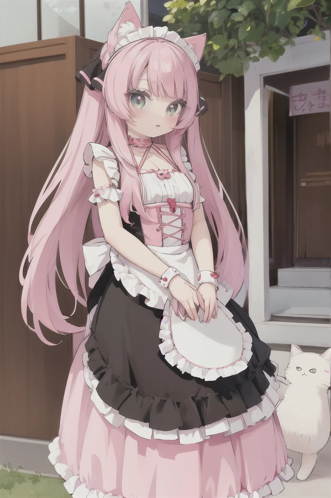 anime girl with long hair and pink dress and white dress, anime cat girl in a maid costume, cute anime catgirl, white cat girl, very beautiful anime cat girl, , beautiful anime catgirl, anime catgirl, anime girl with cat ears, 