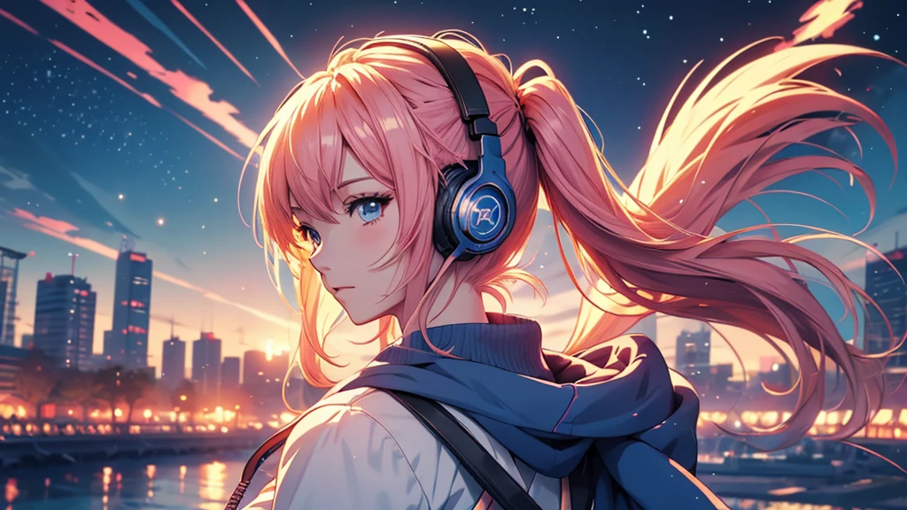 Woman wearing headphones, Anime Style 4 k, anime wallpaper 4k, anime wallpaper 4k, 4k anime wallpaper, anime art wallpaper 4k, anime art wallpaper 4k, Anime Style. 8K, Anime atmosphere, , Ultra HD Anime Wallpaper, Anime Art Wallpaper 8K, Anime Background,landscape、summer、Starry Sky